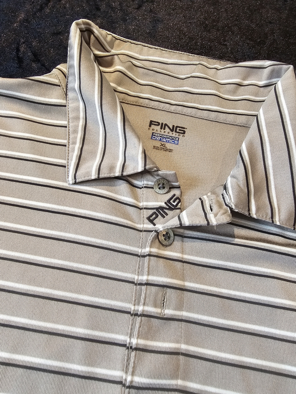 PING Men’s Beige and White Striped Polo Shirt